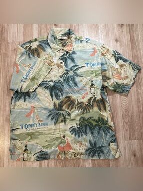 Tommy Bahama Club Paradiso 100% Silk Tropical Print Cuban Camp Shirt L large